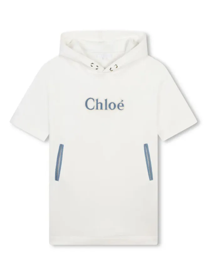 Chloé Kids Chloé Kids ロゴアップリケ付きフード付きコットンドレス - Whiteの商品画像