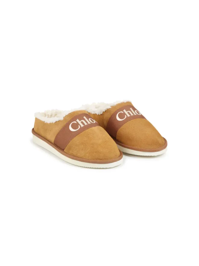 Chloé Kids Chloé Kids ロゴプリントストラップ フリーステクスチャー スリッパ ブラウンの商品画像