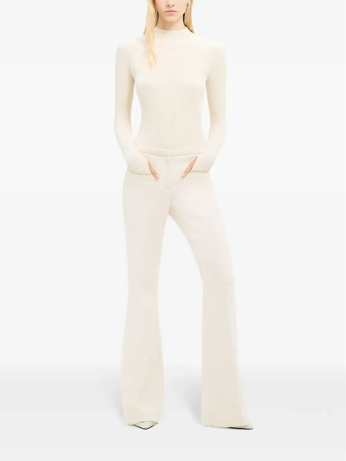 Courrèges ローライズ・フレアパンツ（クレープ素材）- ニュートラルカラー - 画像2