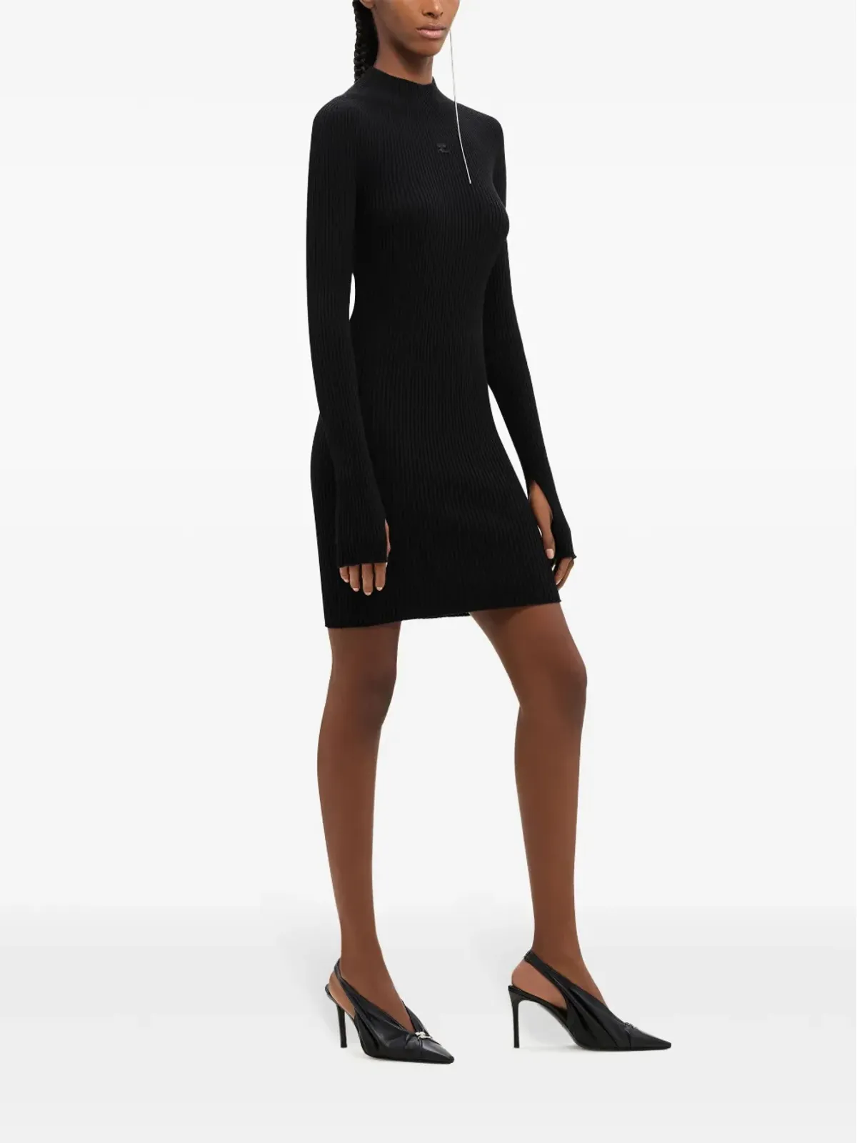 Courrèges リブ編みのモックネック ミニドレス - ブラック - 画像3