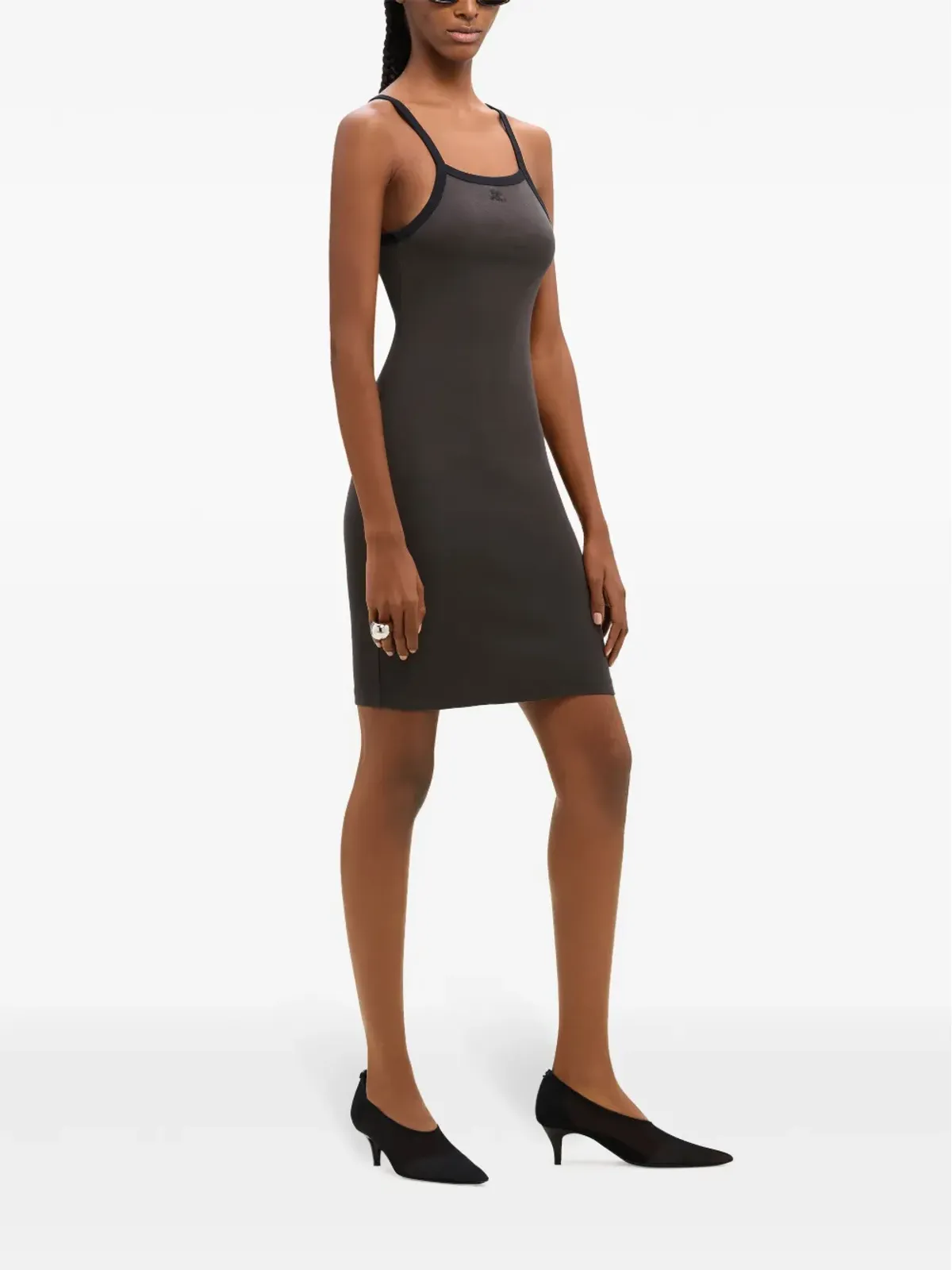 Courrèges コントラストトリム コットン ミニドレス - ブラウン - 画像3
