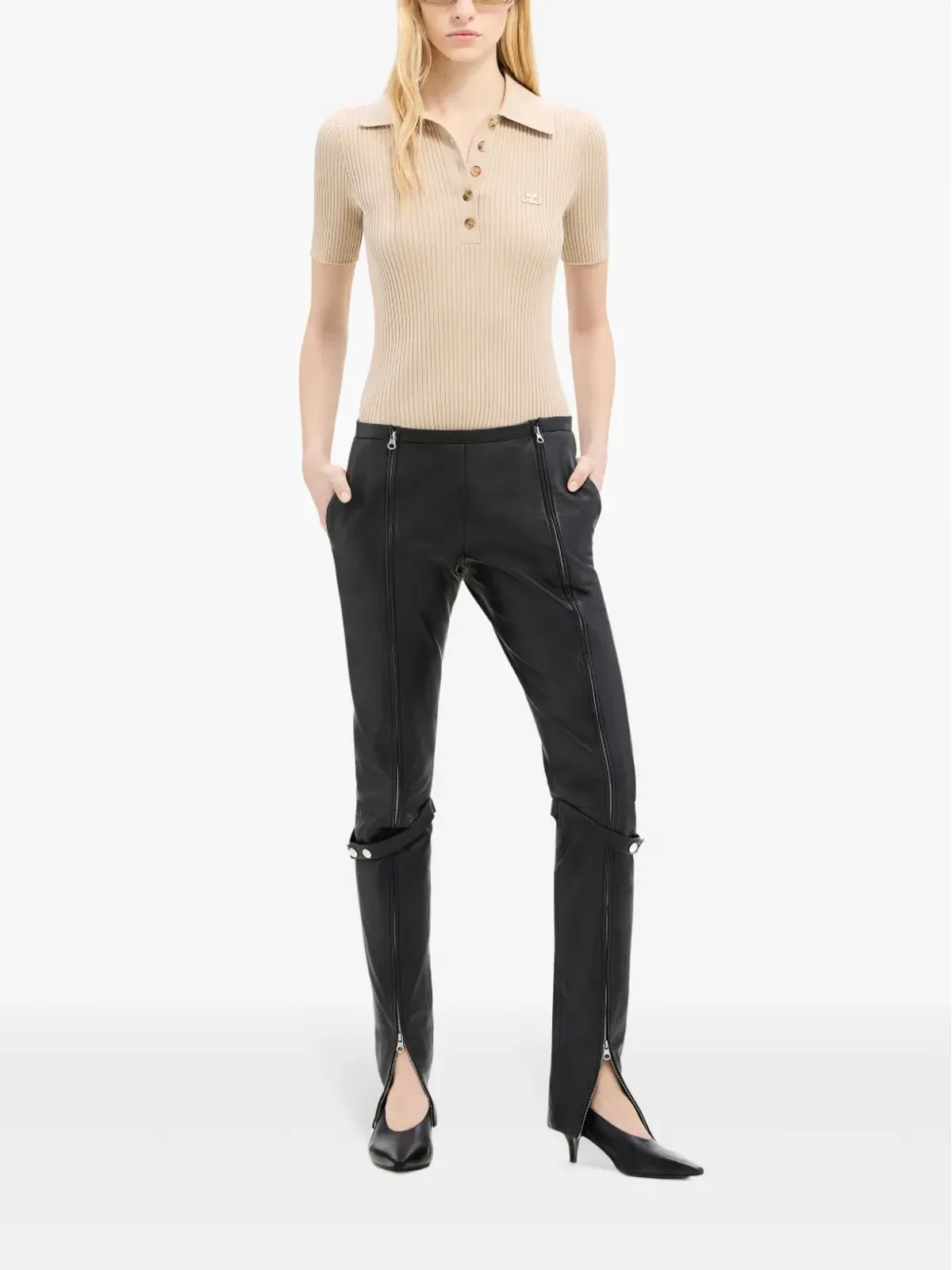 Courrèges アイコニックなリブ編みポロシャツ - ニュートラルカラー - 画像2