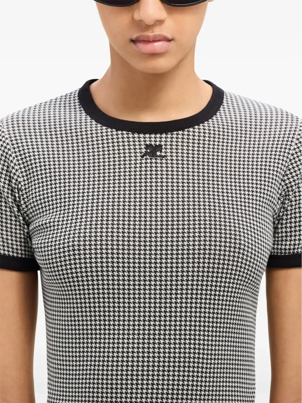 Courrèges コントラストトリム コットン Tシャツ ブラック - 画像5