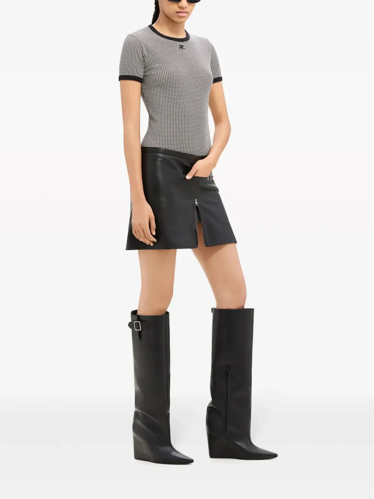 Courrèges コントラストトリム コットン Tシャツ ブラック - 画像3