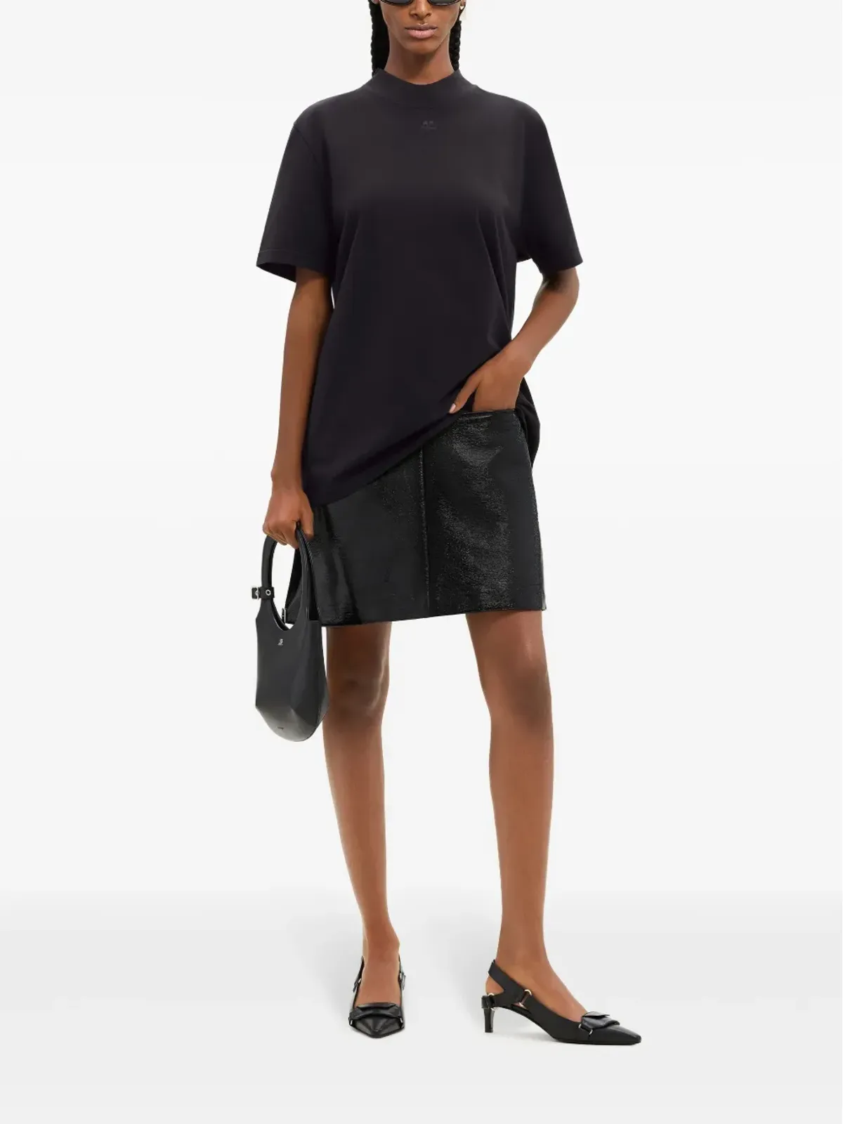 Courrèges ボルケーノ ロゴ アップリケ コットン Tシャツ ブラック - 画像3