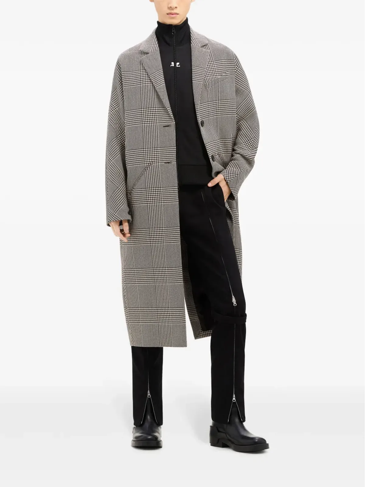 Courrèges コクーンチェックコート - ブラック - 画像2