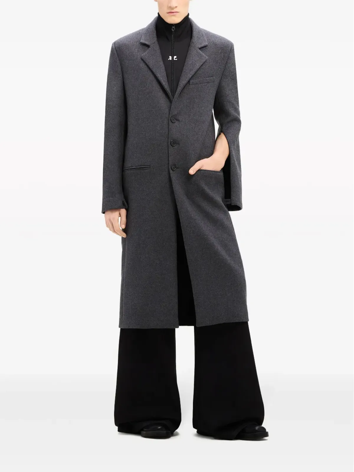 Courrèges ノッチ付きラペル シングルブレスト コート - グレー - 画像2