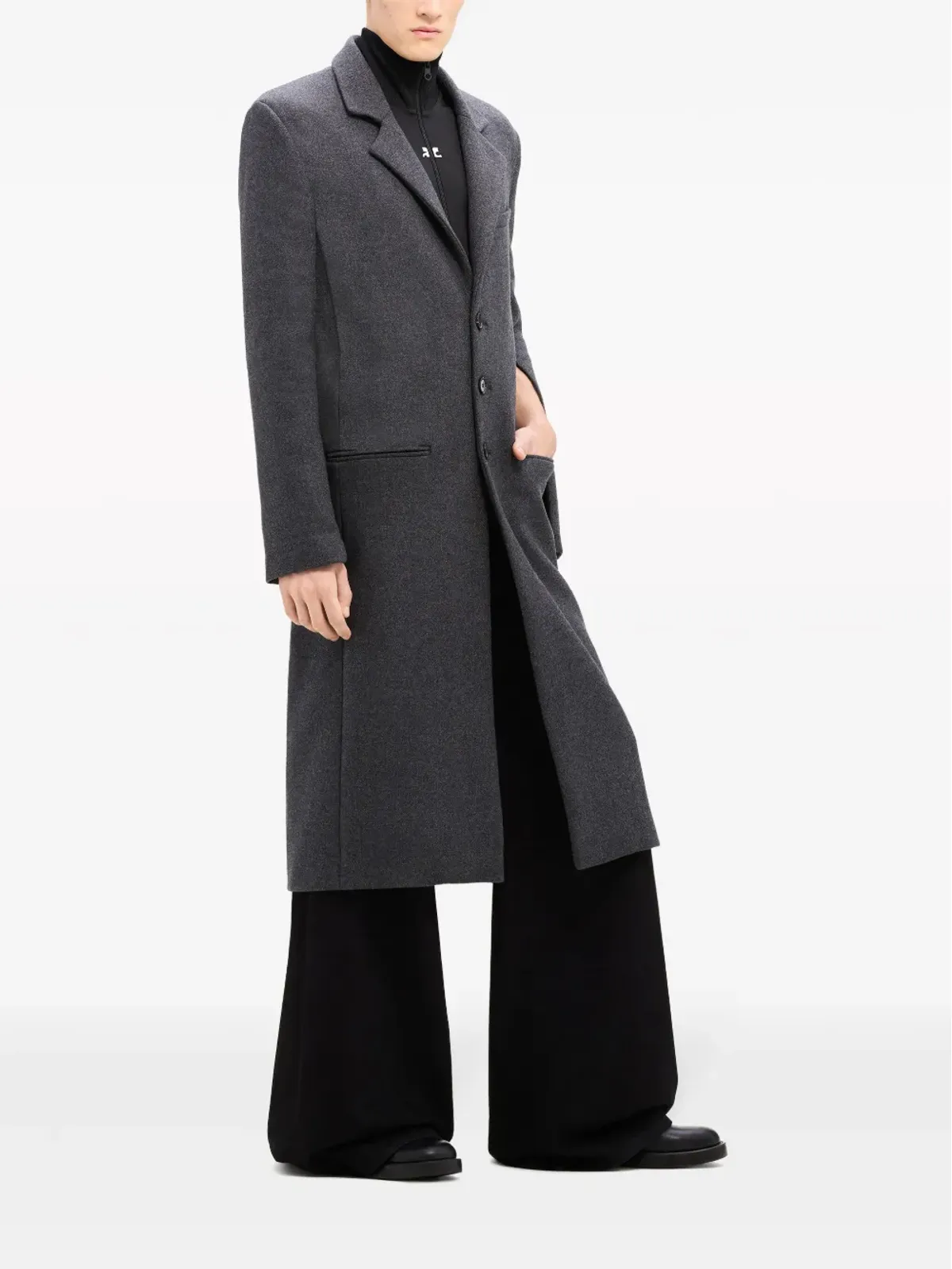 Courrèges ノッチ付きラペル シングルブレスト コート - グレー - 画像4