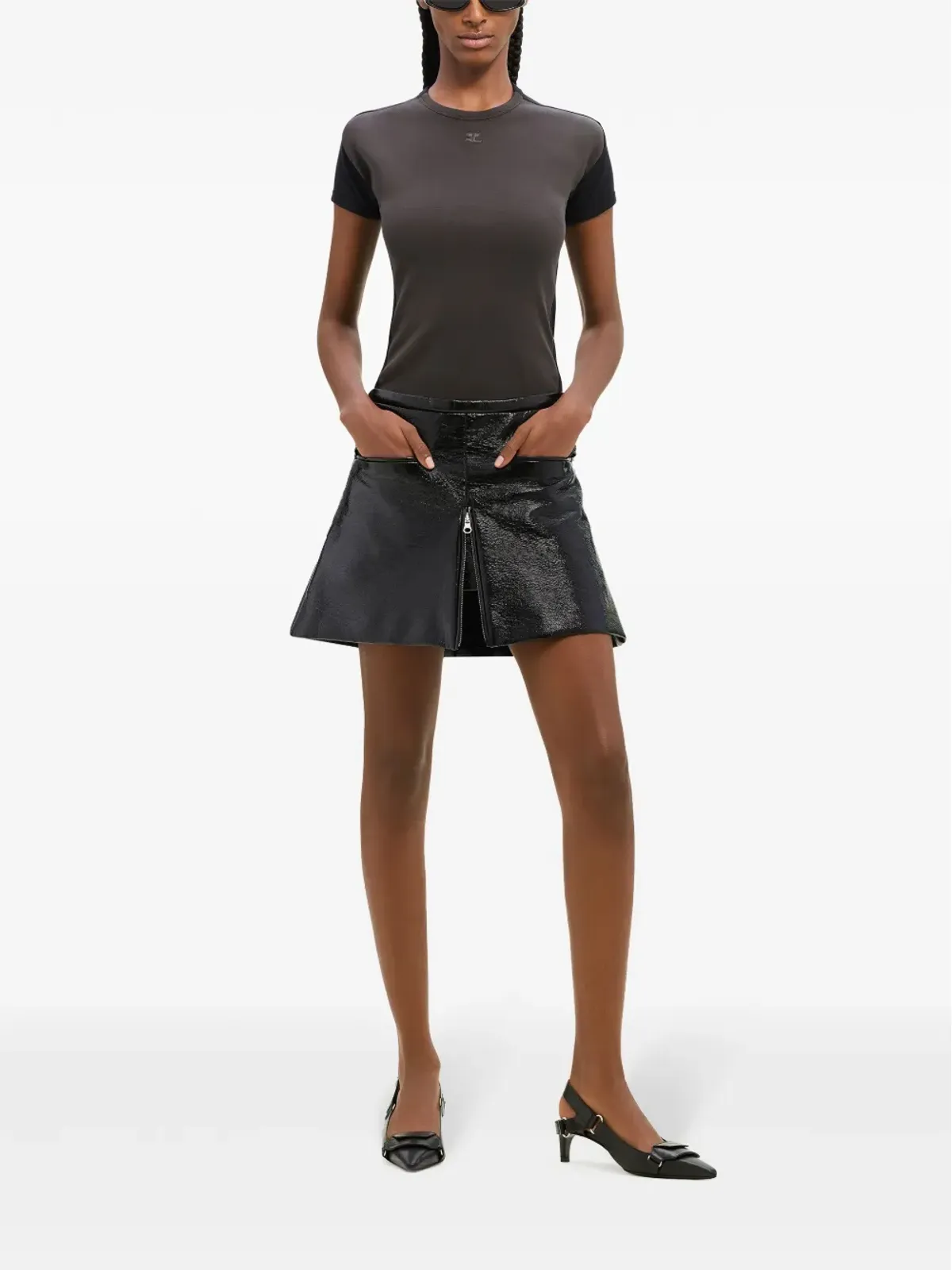 Courrèges ヘリテージ コーティング ミニスカート ブラック - 画像2