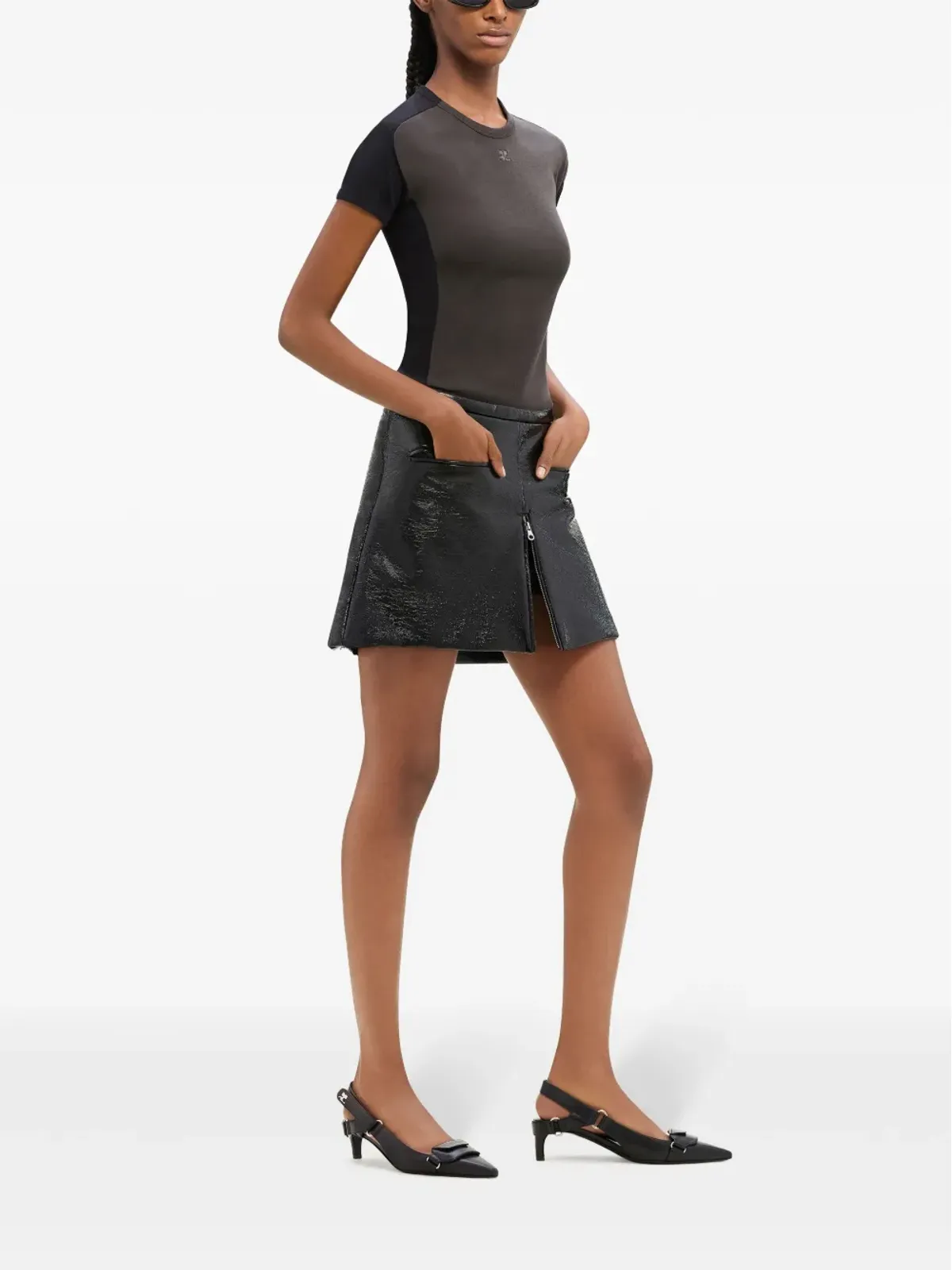 Courrèges ヘリテージ コーティング ミニスカート ブラック - 画像3