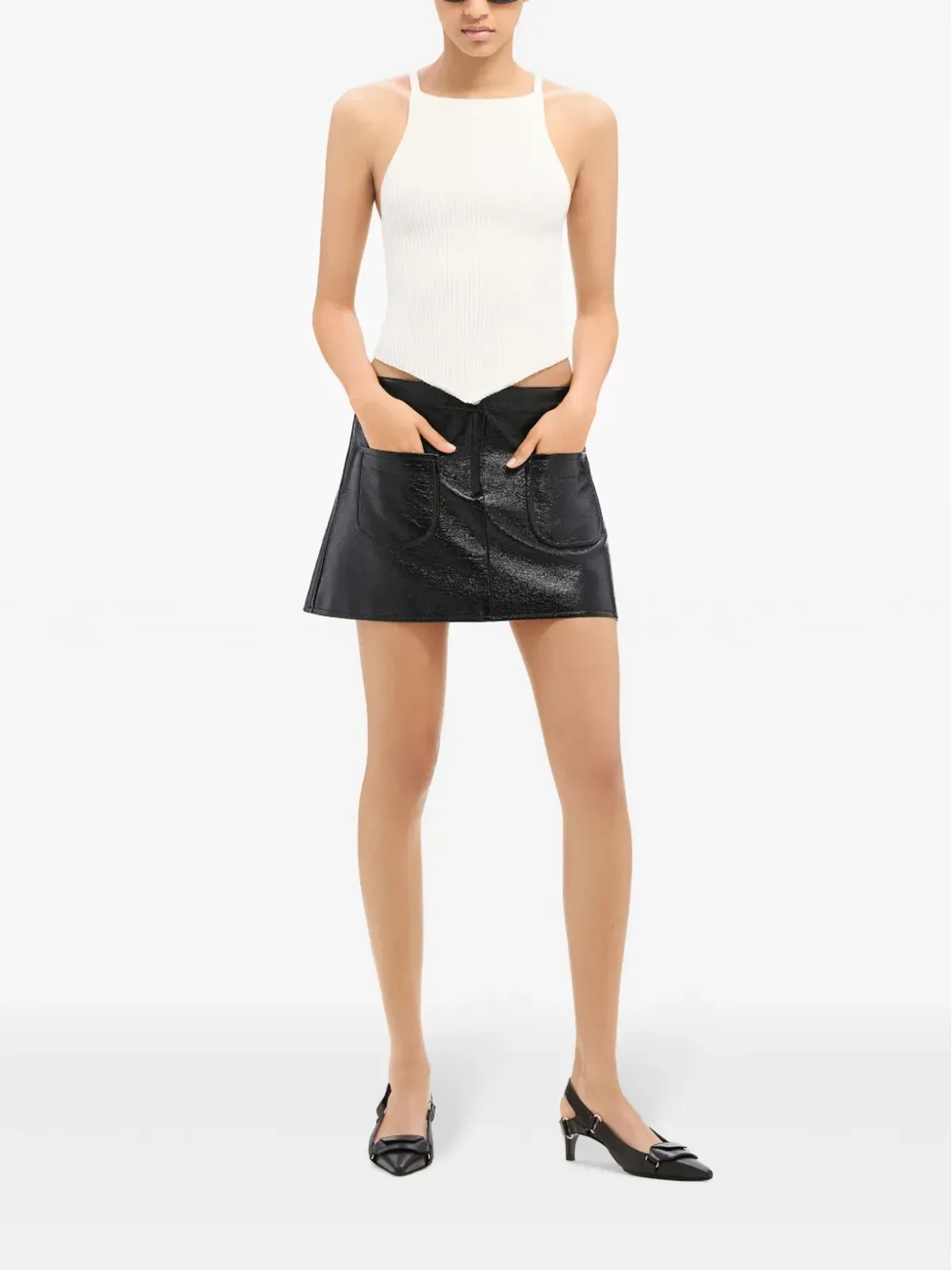 Courrèges コーティング済みAラインミニスカート - ブラック - 画像2