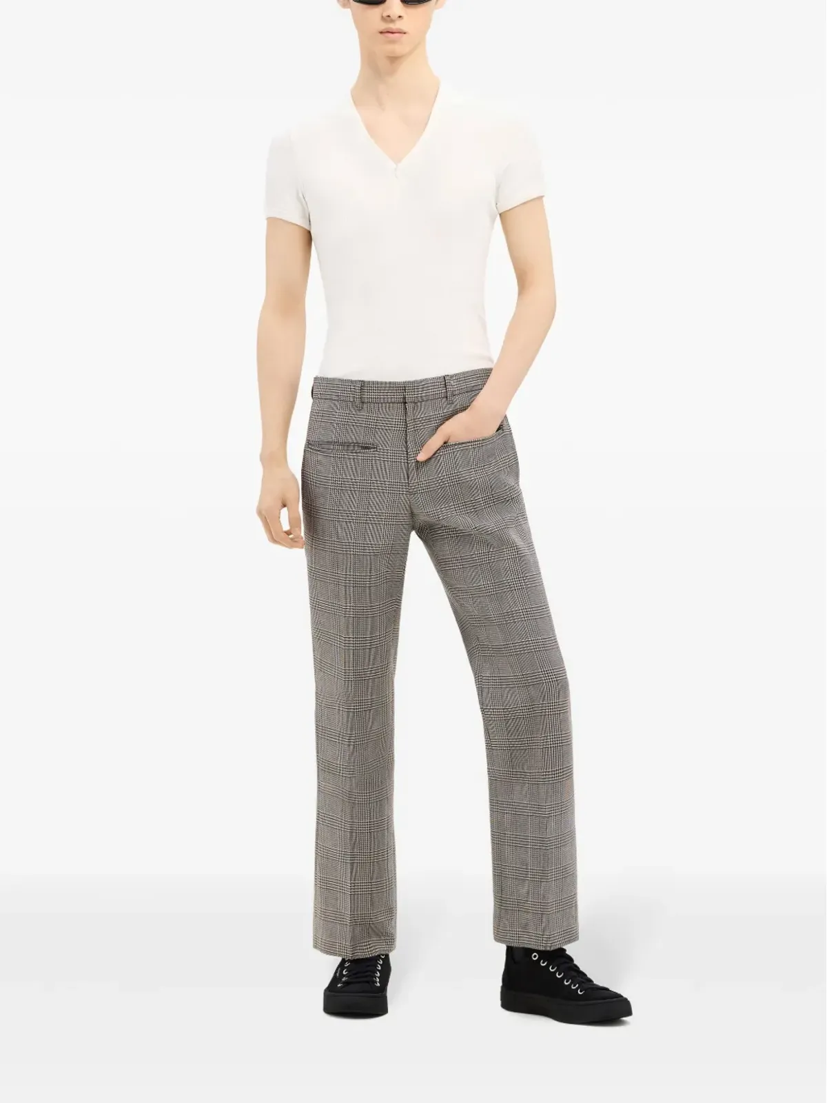 Courrèges プリンス・オブ・ウェールズ柄ストレートパンツ - ブラック - 画像2