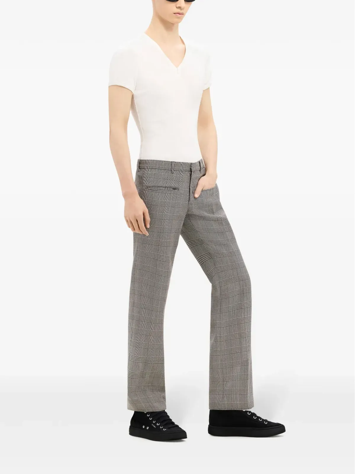 Courrèges プリンス・オブ・ウェールズ柄ストレートパンツ - ブラック - 画像3