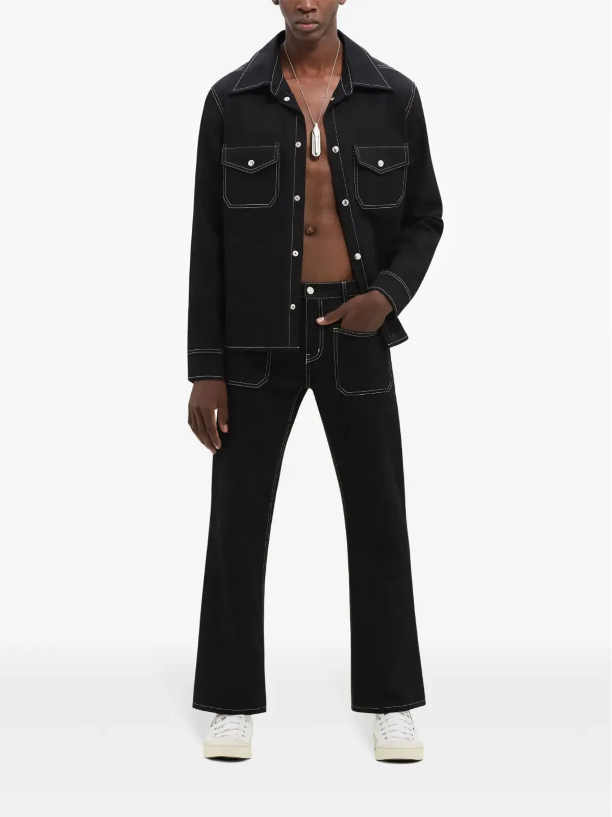 Courrèges ローライズ ブーツカットデニム ブラック - 画像2
