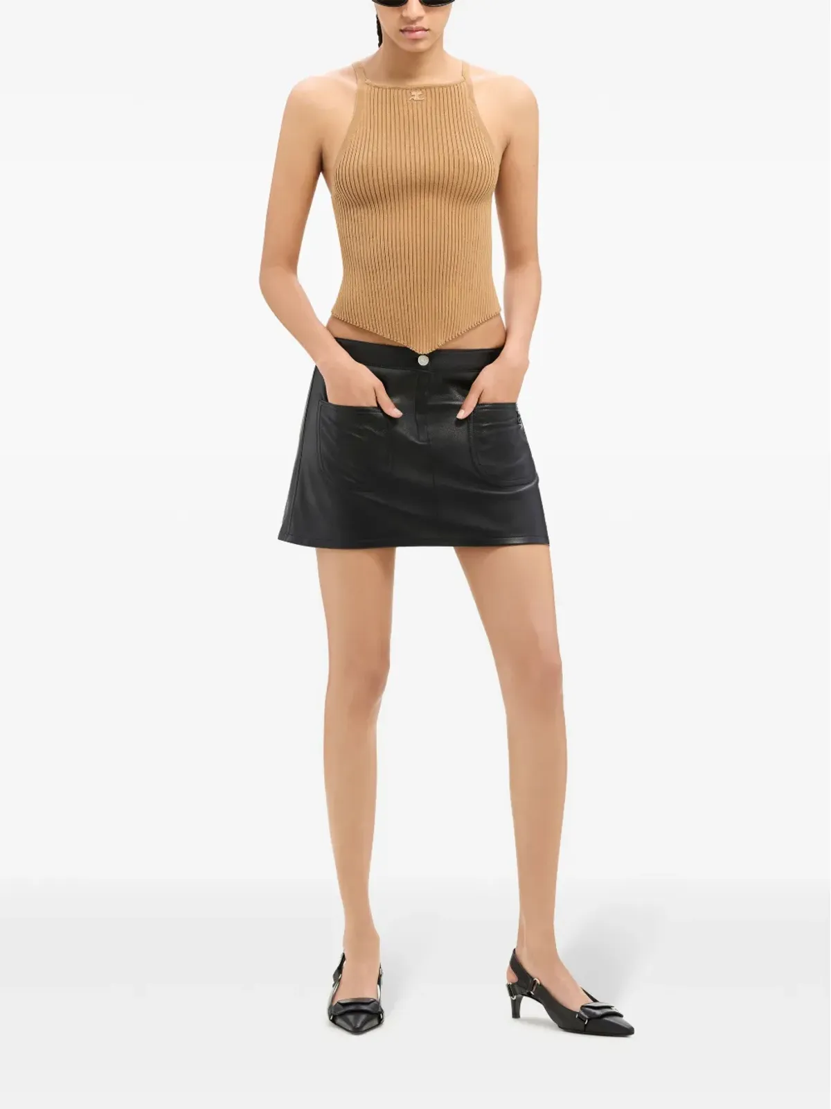 Courrèges ビンテージ レザー ミニスカート - 画像2