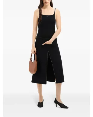 Courrèges ヘリテージ クレープ地のテクスチャー ミディスカート - ブラック - サムネイル2