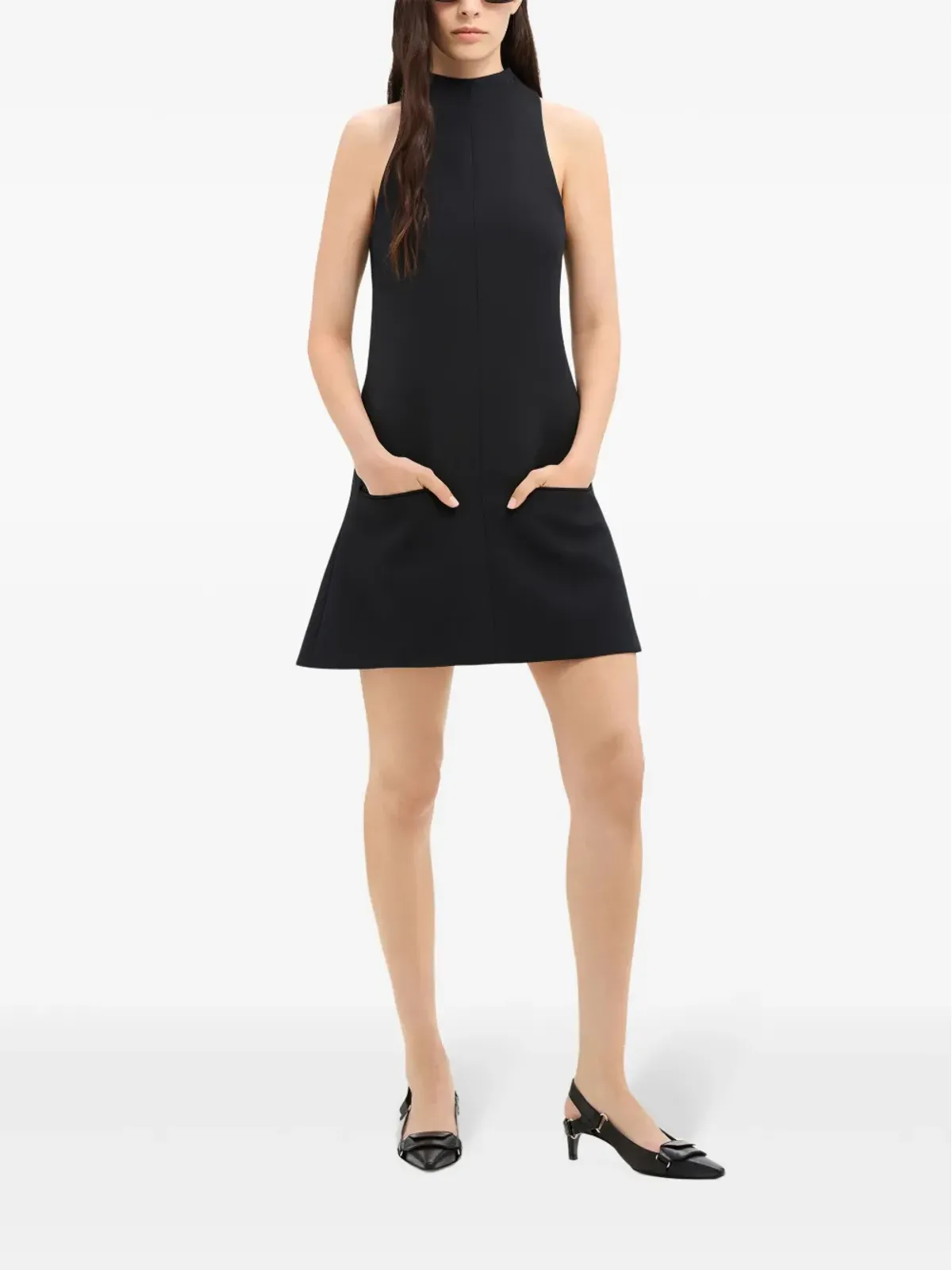 Courrèges ノースリーブ ツイル Aライン ドレス ブラック - 画像2