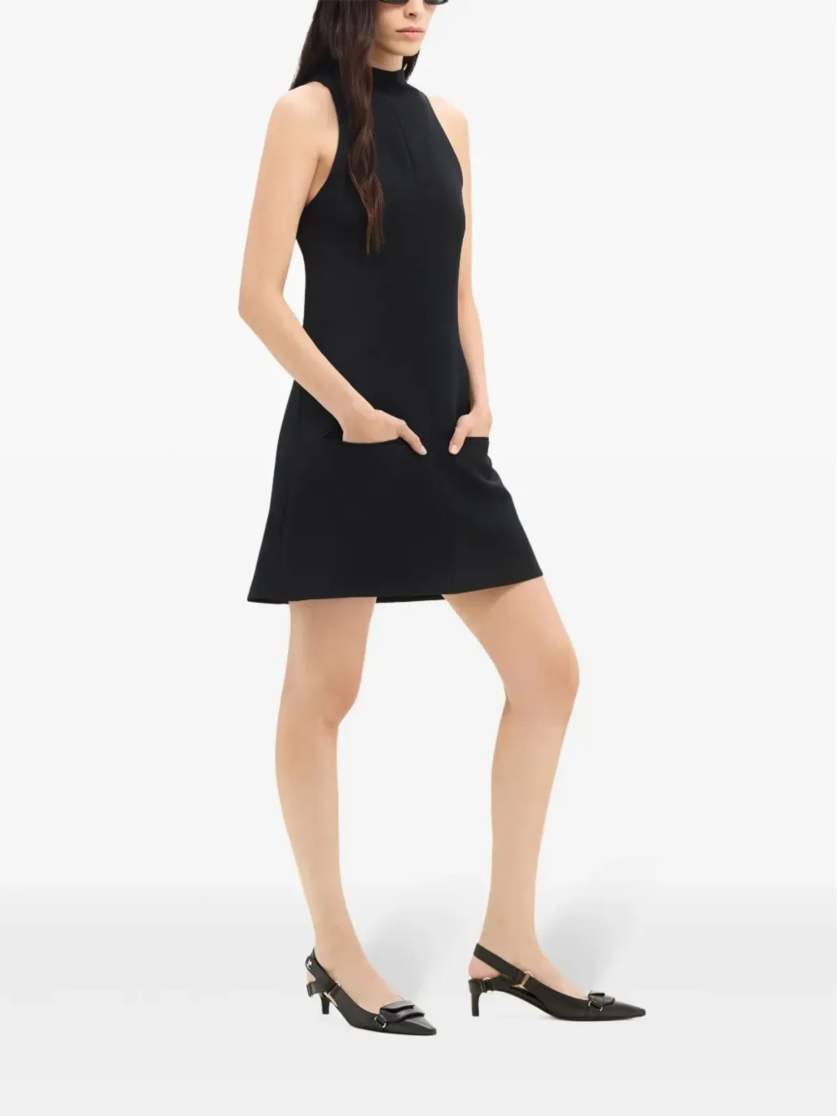 Courrèges ノースリーブ ツイル Aライン ドレス ブラック - 画像3