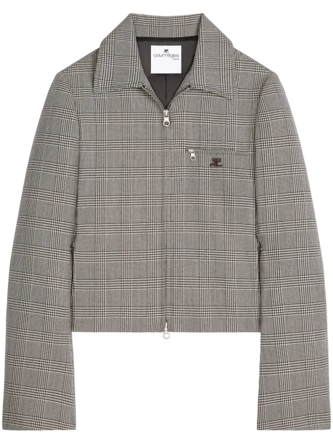 Courrèges Courrèges プリンスオブウェールズ柄ジップファスナー ジャケット - ブラックの商品画像