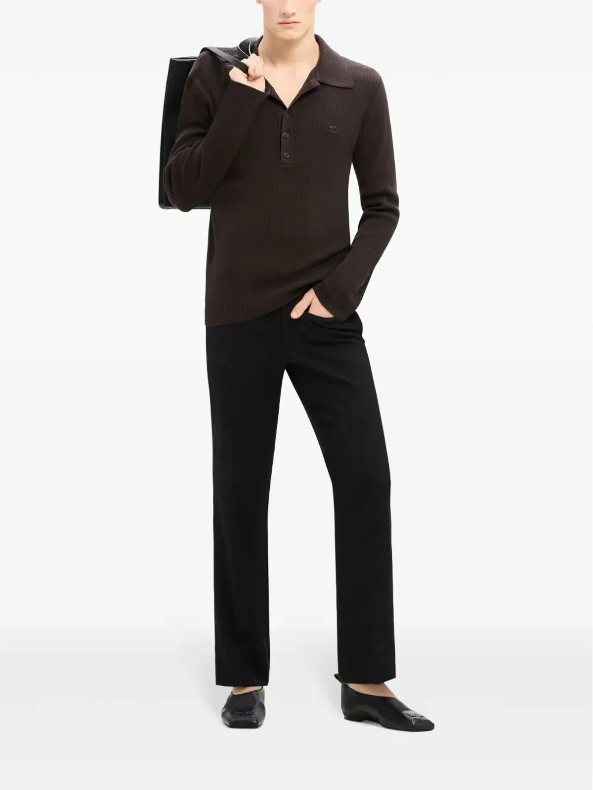 Courrèges コットンウール混紡ポロシャツ - ブラウン - 画像2