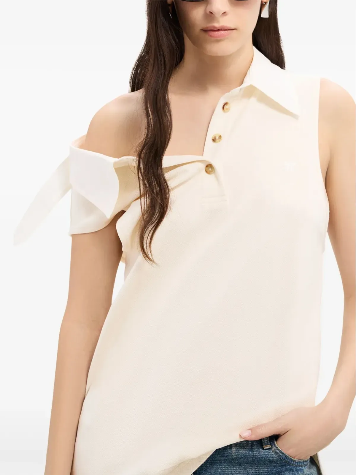 Courrèges ロゴアップリケ ポロトップ - ニュートラルカラー - 画像5