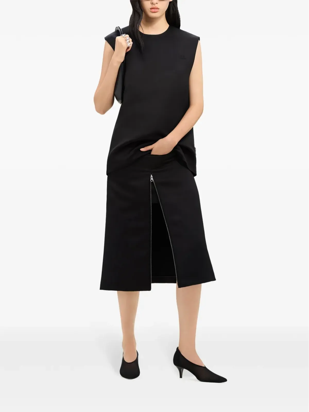 Courrèges ジップディテール サテン ミディ スカート - 画像2