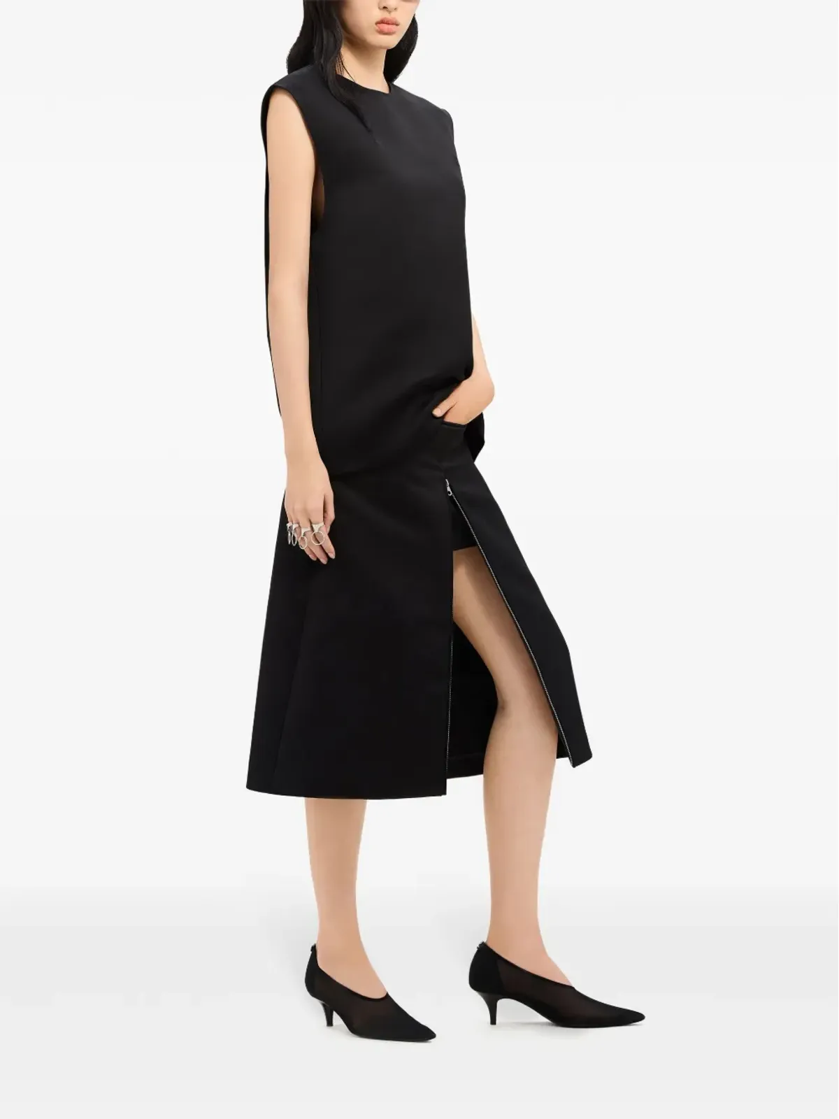 Courrèges ジップディテール サテン ミディ スカート - 画像3