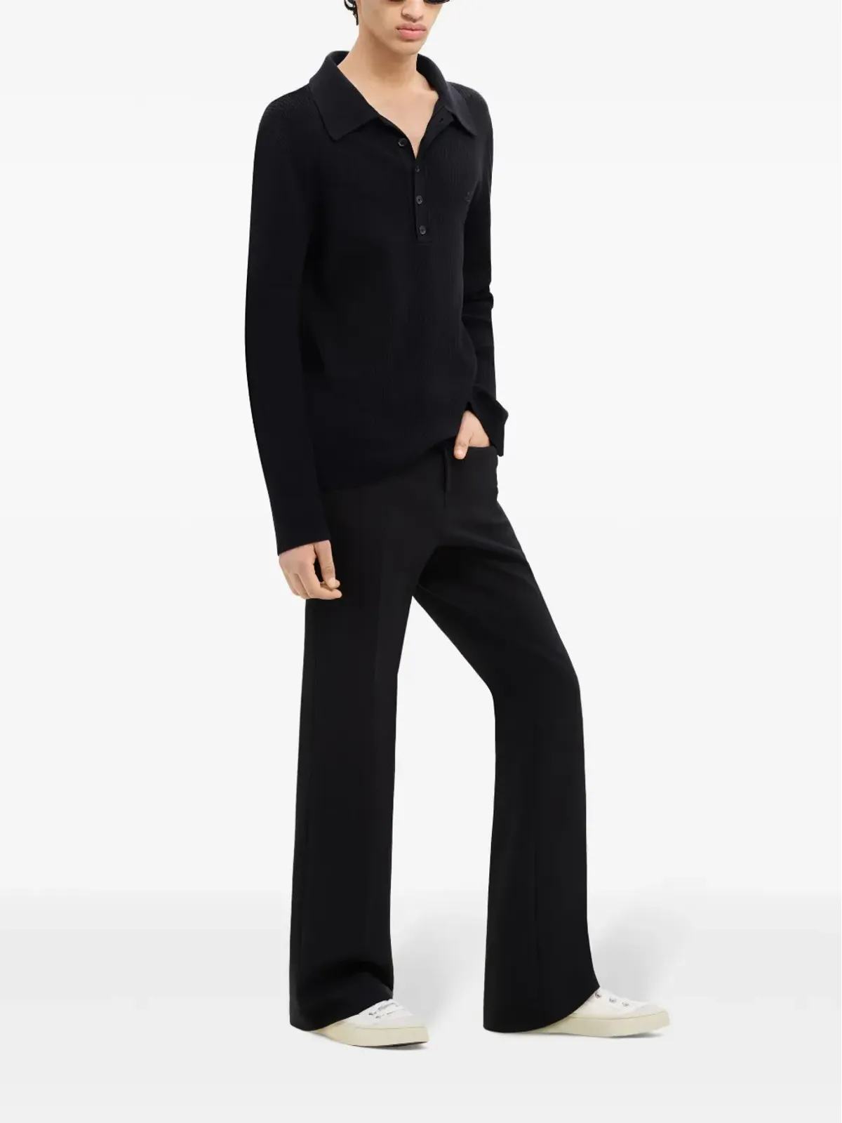 Courrèges コットン・ウール混紡ポロシャツ ブラック - 画像3