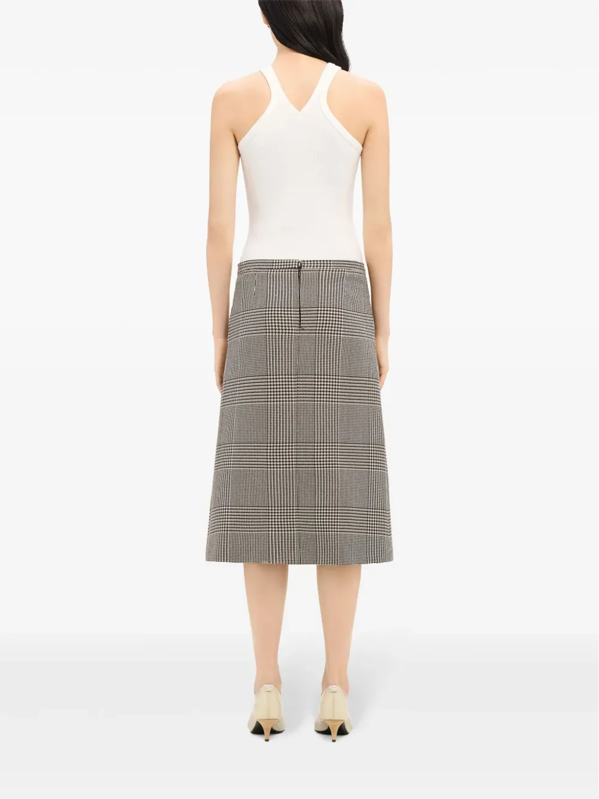 Courrèges ジップディテール付き チェック柄ミディスカート 黒 - 画像4