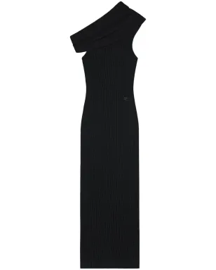Courrèges アシンメトリックリブニット ロングドレス ブラック - サムネイル1