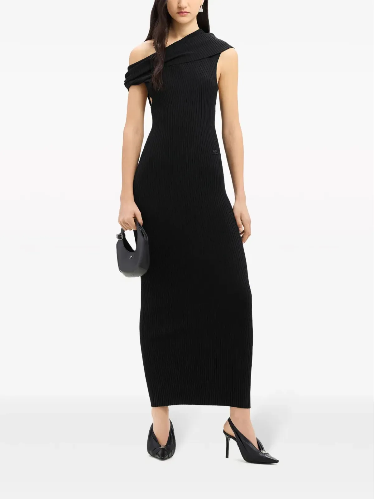 Courrèges アシンメトリックリブニット ロングドレス ブラック - 画像2