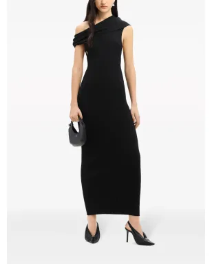 Courrèges アシンメトリックリブニット ロングドレス ブラック - サムネイル2