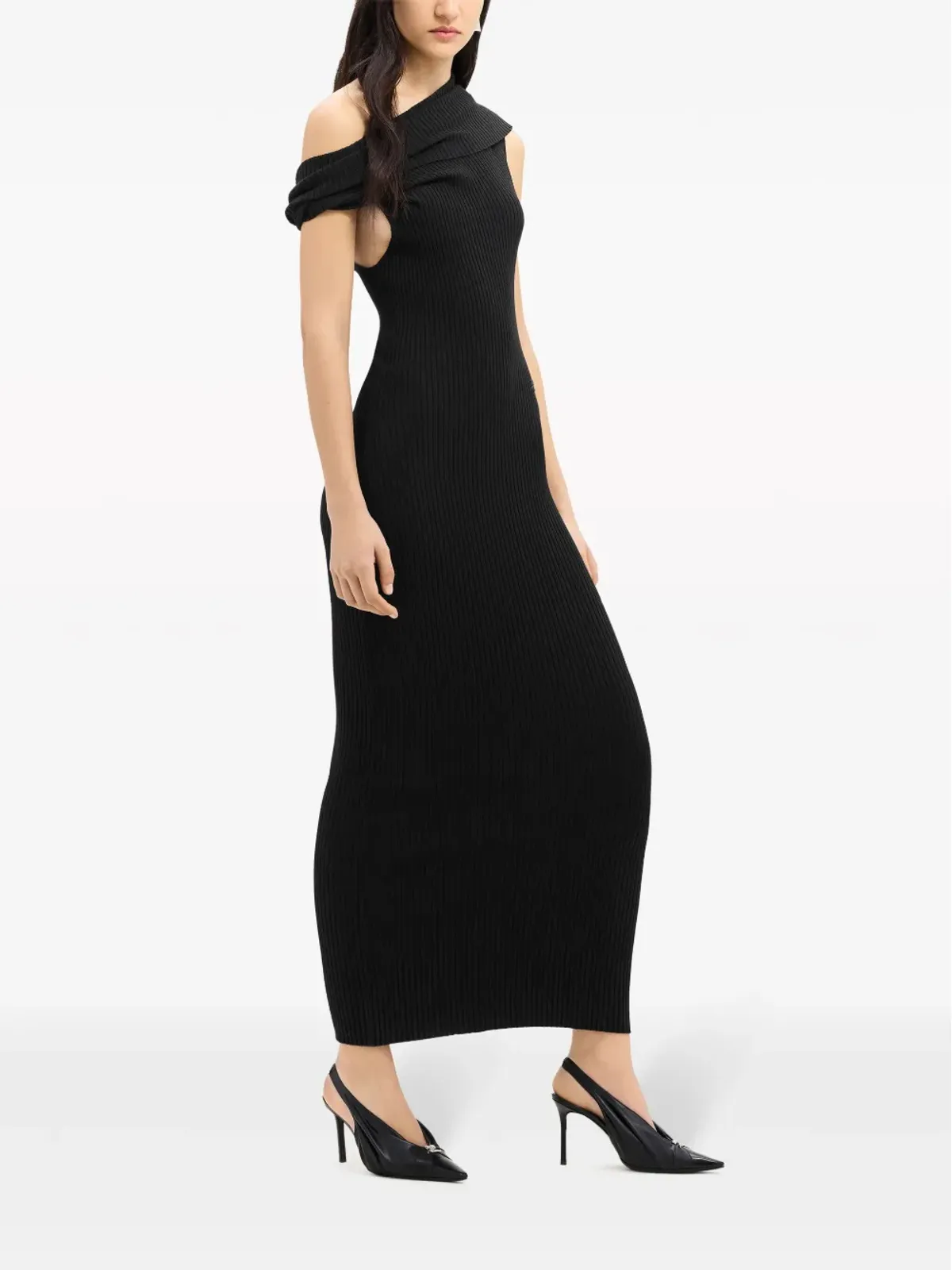 Courrèges アシンメトリックリブニット ロングドレス ブラック - 画像3