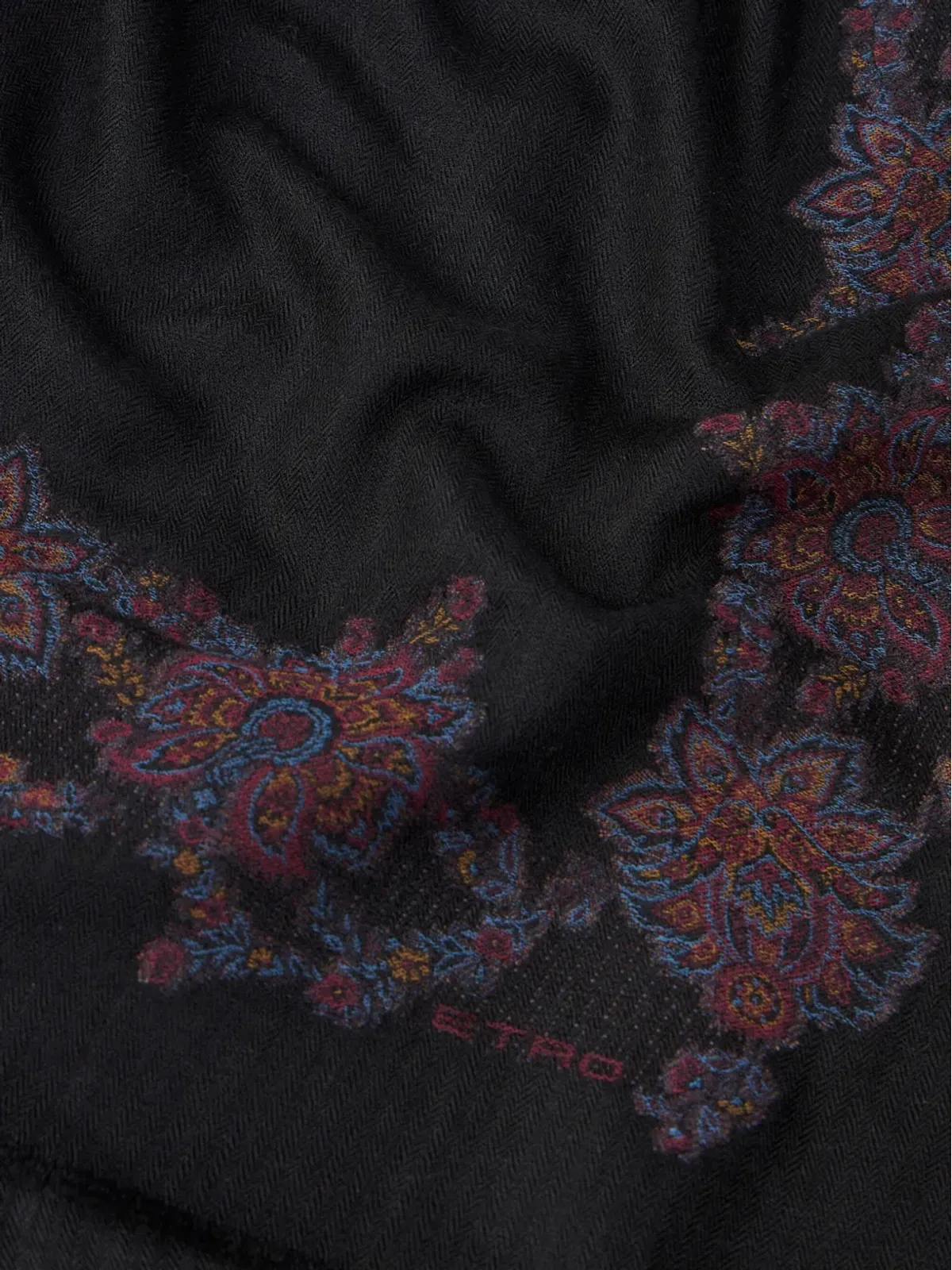 ETRO ジャカード ペイズリー柄 フリンジ付き スカーフ - ブラック - 画像2