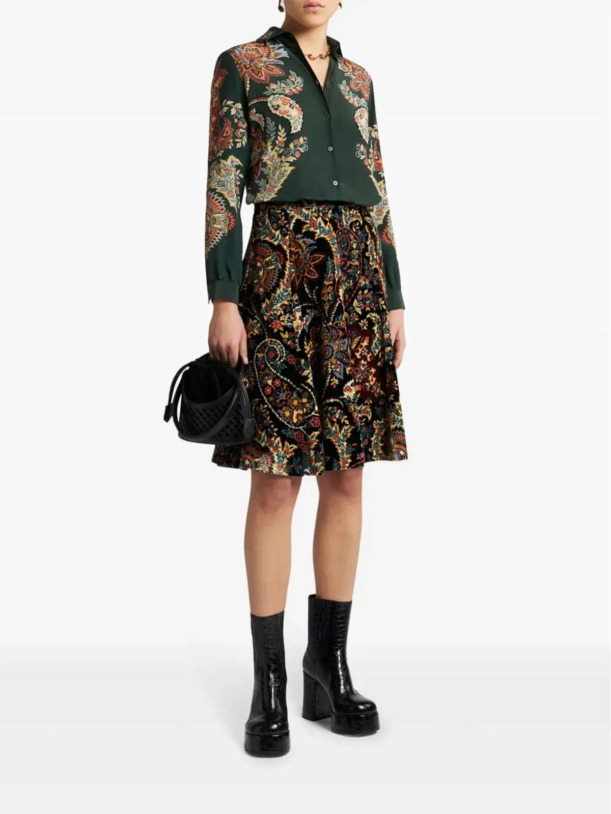 ETRO ペイズリープリントベルベットシャツ - ブラック - 画像2