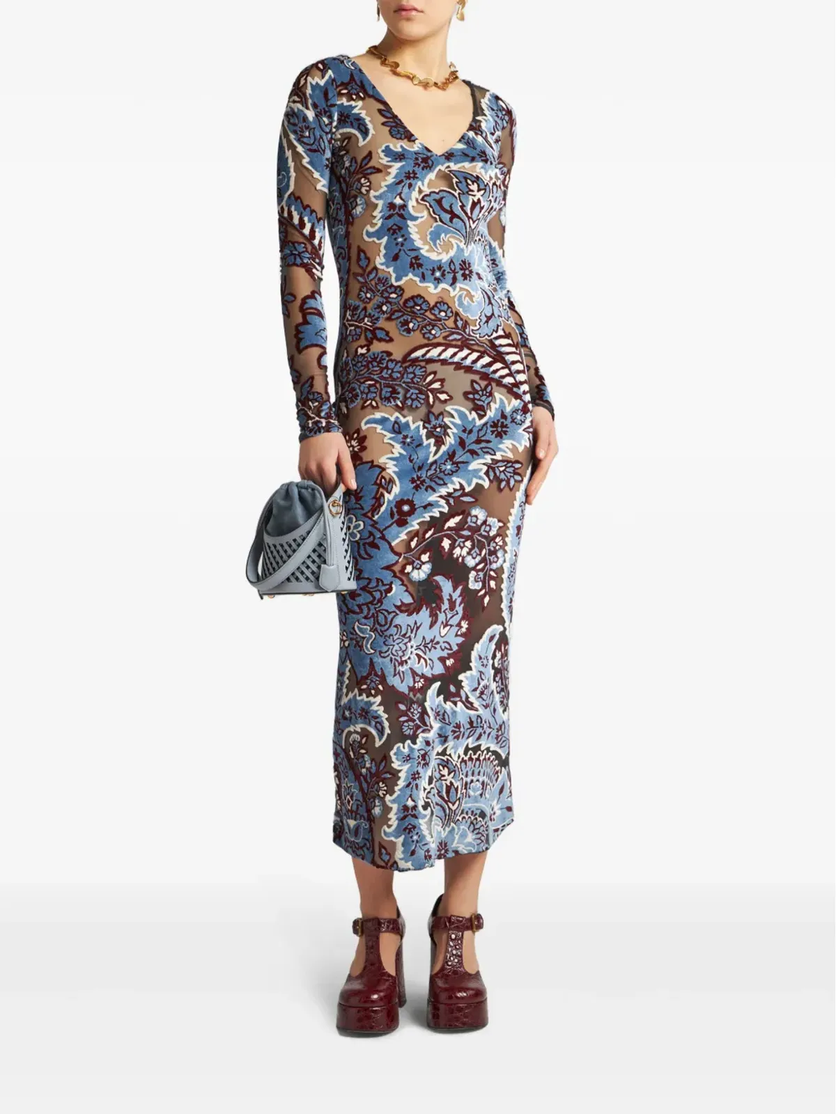 ETRO ジャカードベルベットドレス - ブルー - 画像2