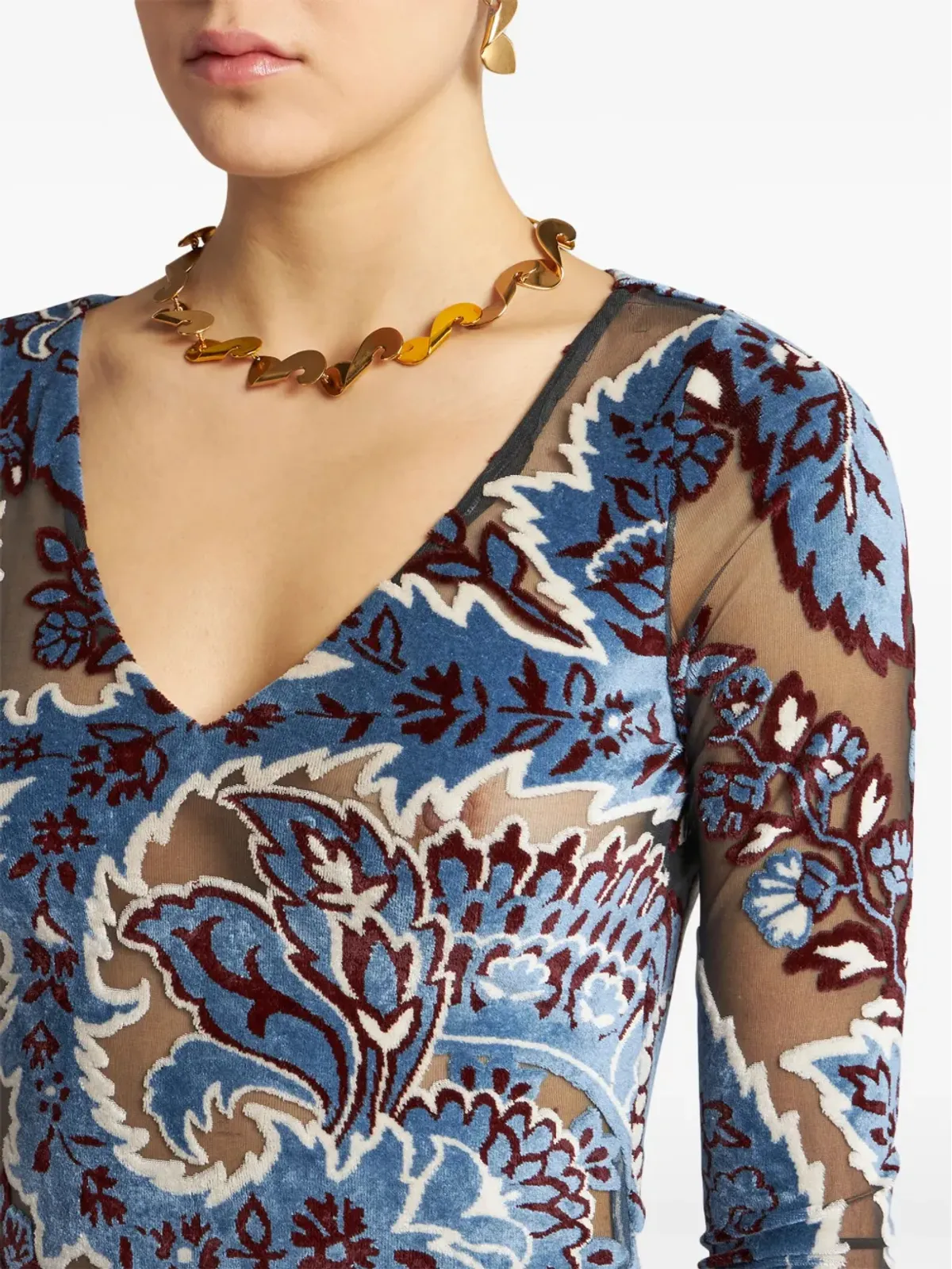 ETRO ジャカードベルベットドレス - ブルー - 画像4