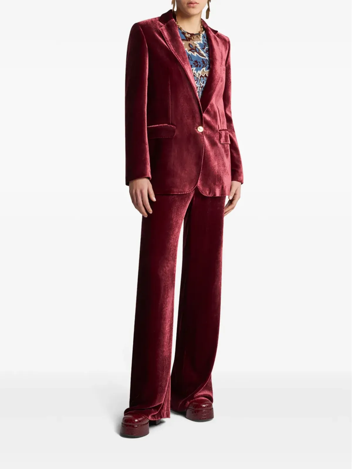 ETRO ベルベットのシングルブレストブレザー - レッド - 画像2