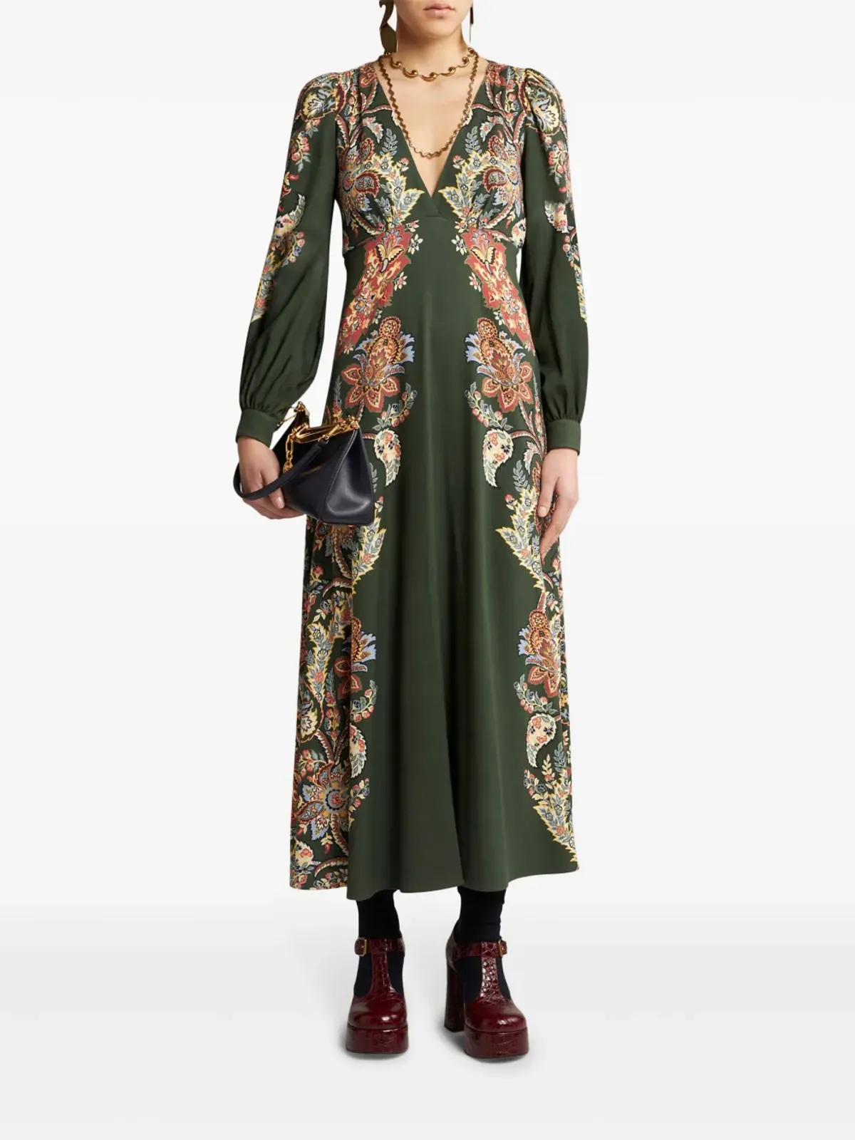 ETRO 花柄プリント ツイル ドレス - グリーン - 画像2