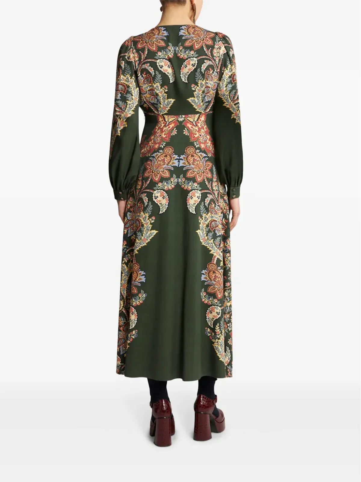 ETRO 花柄プリント ツイル ドレス - グリーン - 画像3