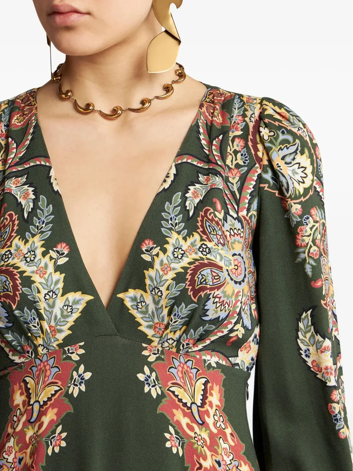 ETRO 花柄プリント ツイル ドレス - グリーン - 画像4