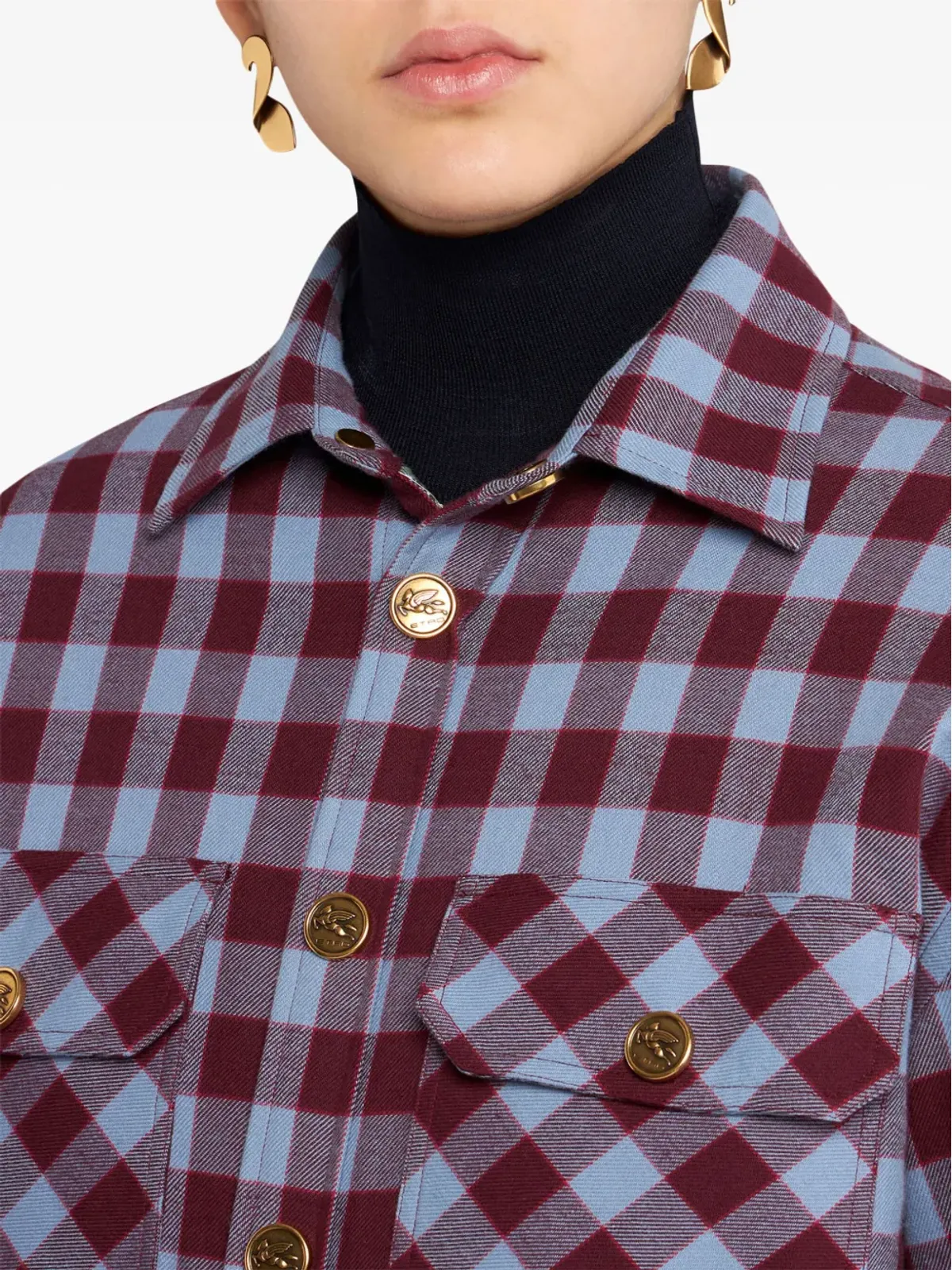 ETRO パッド入り チェック柄ジャカード シャツ - レッド - 画像5