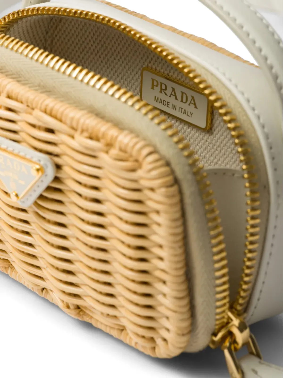 Prada ロゴプレート付き ウーブンウィッカー ミニポーチ - 画像4