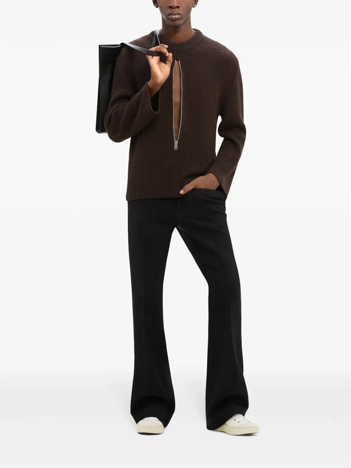 Courrèges ジップ付きリブ編みウールセーター - ブラウン - 画像2