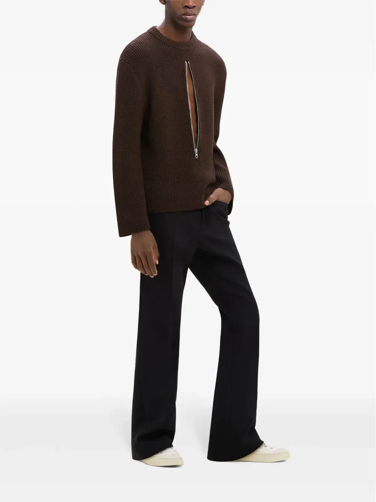 Courrèges ジップ付きリブ編みウールセーター - ブラウン - 画像4
