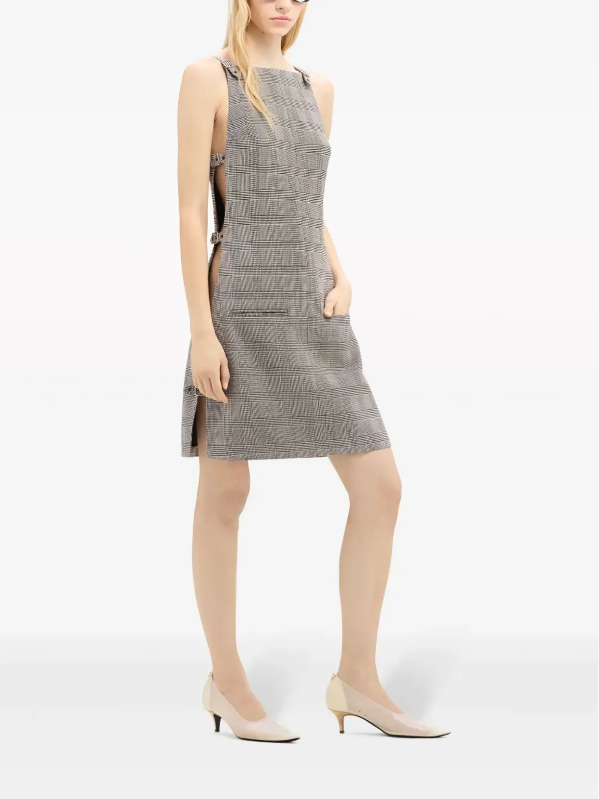 Courrèges プリンス・オブ・ウェールズ・マルチストラップ・ミニドレス ブラック - 画像3