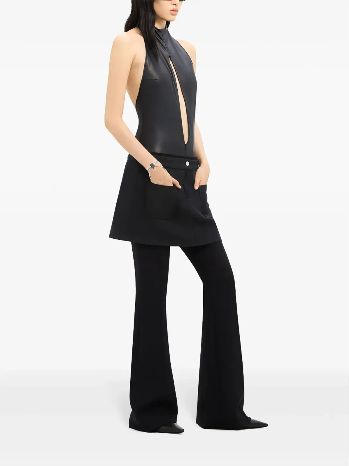 Courrèges ロゴアップリケ ツイル ミニスカート - ブラック - 画像3