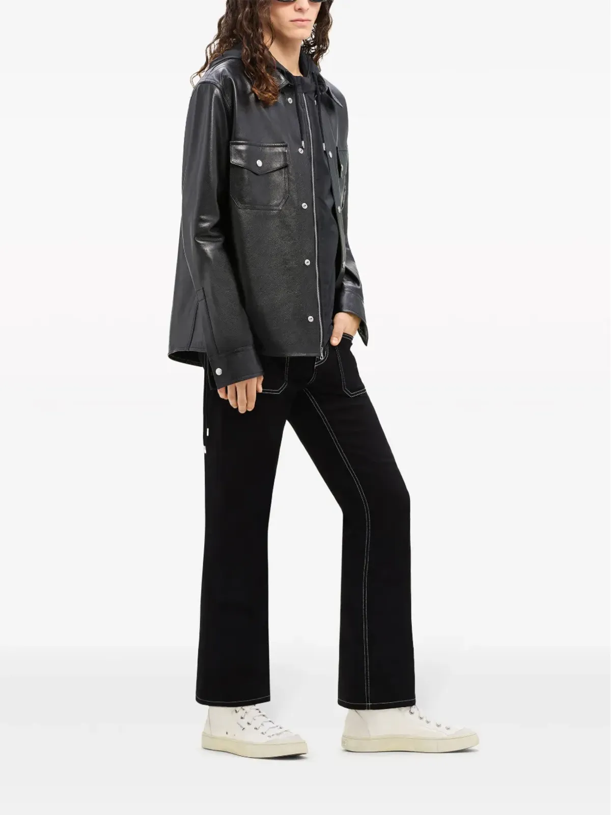 Courrèges パッチポケット付き レザーシャツ - 画像3