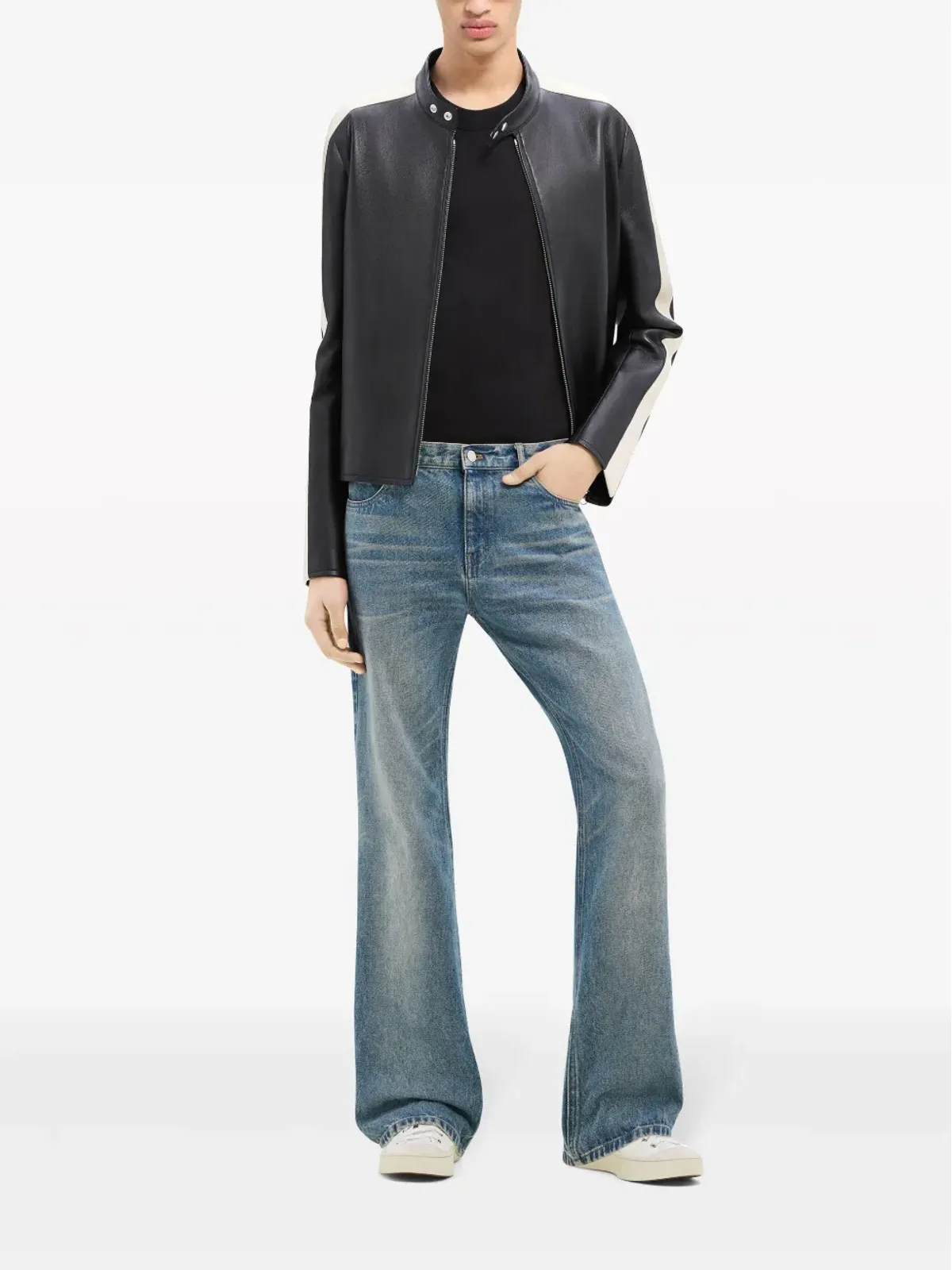 Courrèges コントラストストライプディテール レザー ジャケット - ブラック - 画像2