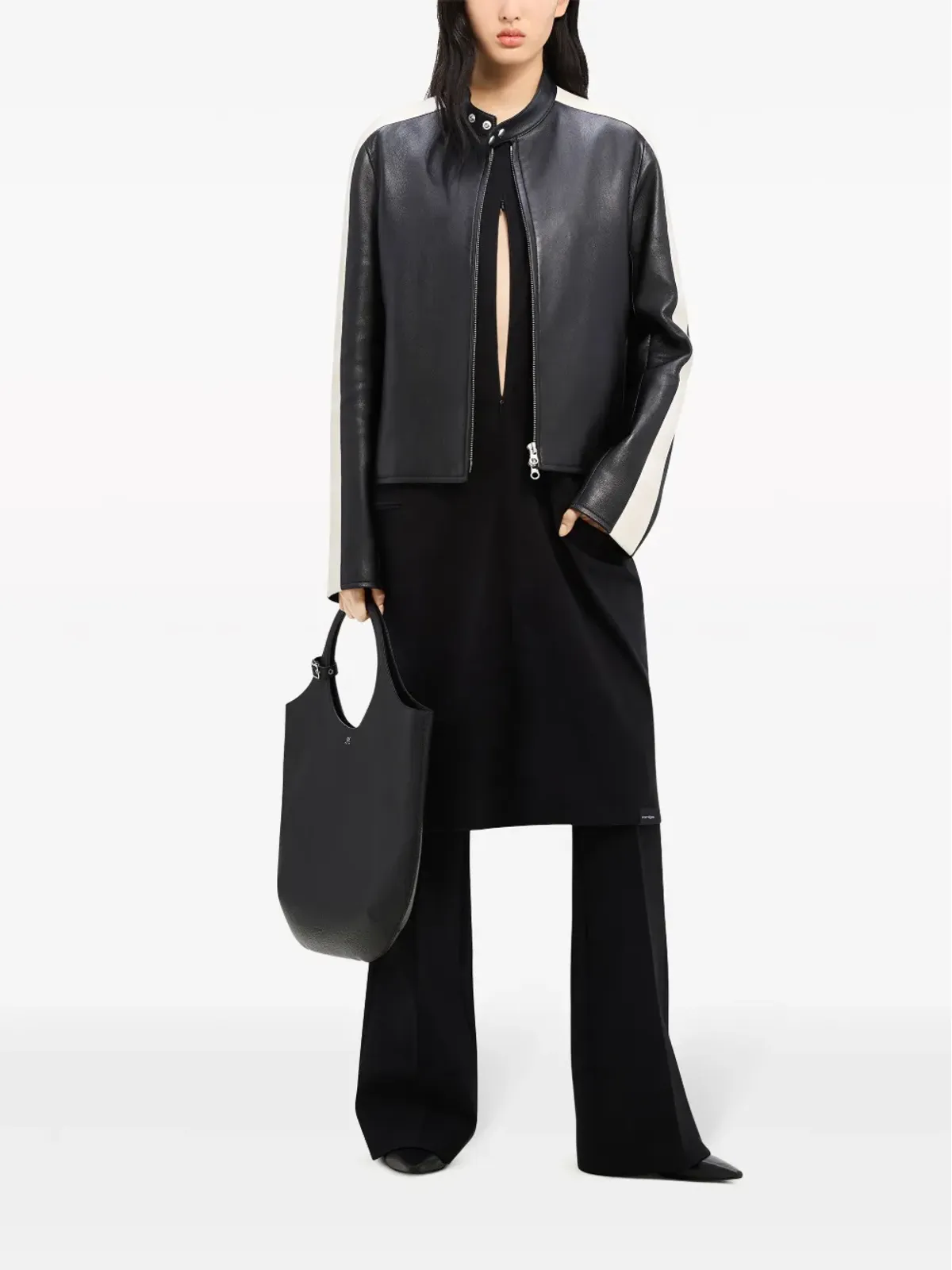 Courrèges コントラストストライプディテール レザー ジャケット - ブラック - 画像3
